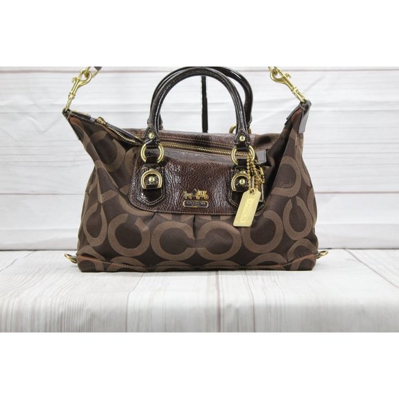 Coach Madison Sabrina Brown Op-art Convertible Satchel Signature Shoulder Bag - Picture 4 of 10